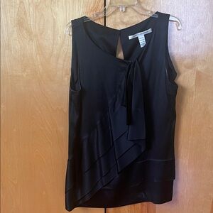 Diane Von Furstenberg Black Sleeveless Ruffle Tie-Neck Blouse